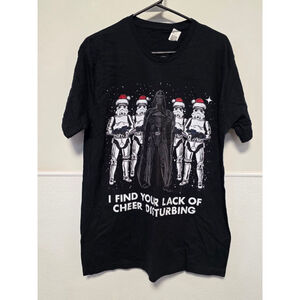 Men's Gildan Star Wars Christmas‎ Darth Vader Black White Red Short Sleeve Tee L